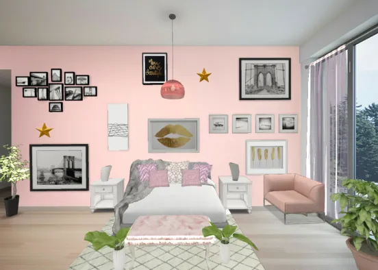 Teenage Girls Bedroom Design Rendering