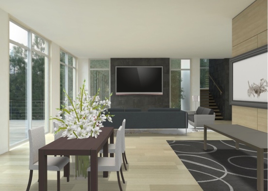 Living room & Dining Design Rendering