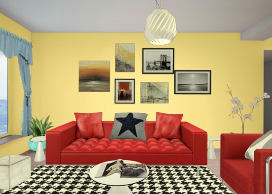 Living room red Design Rendering