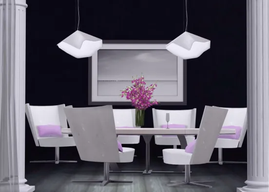 Dining Room - Transitional Black, White & Pink Design Rendering