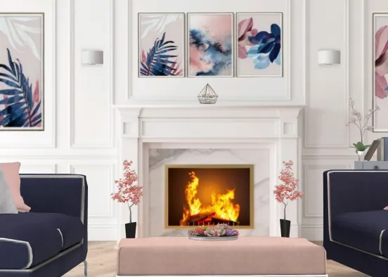 Blue and pink living room Design Rendering