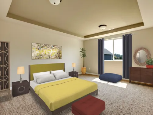 Master Bedroom Design- a peaceful bedroom with pops of colours