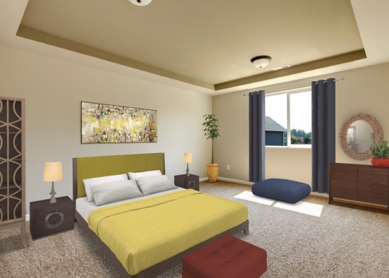Master Bedroom Design- a peaceful bedroom with pops of colours Design Rendering