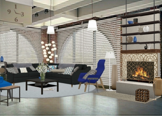 Blue with a hint of beige. Perfect social lounge for large or small groups. Design Rendering