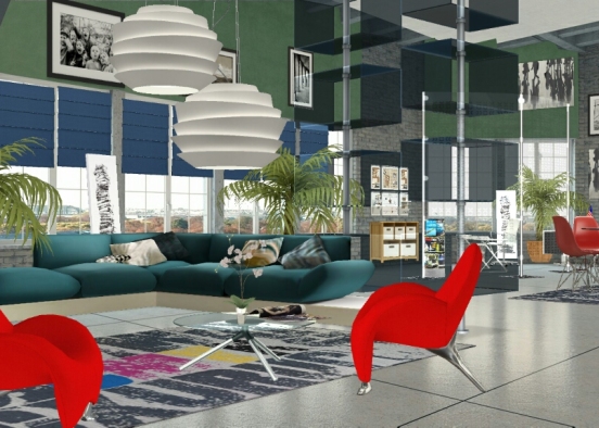 Sala y comedor variada y moderna espacio abierta con oficina incluida  Design Rendering