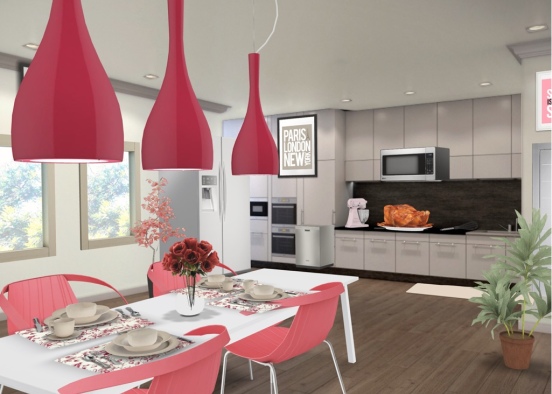 Rosy Pink Kitchen Design Rendering