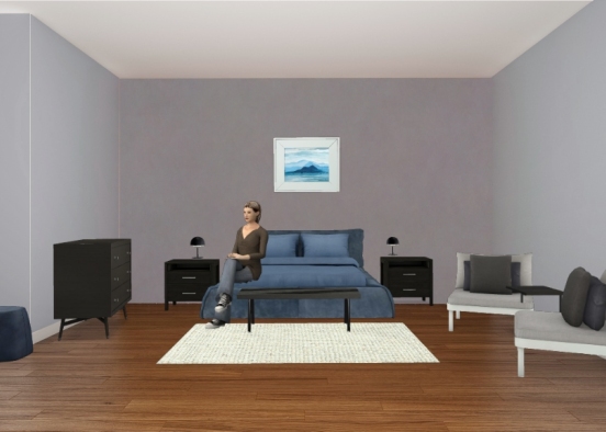 Blue and gray bedroom  Design Rendering