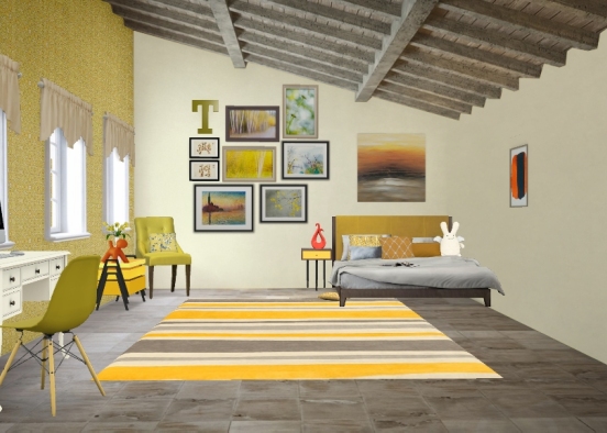 Orange and yellow bedroom Design Rendering