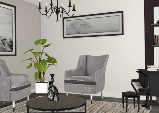 Simple & minimalist living area with touch of black! Design Rendering