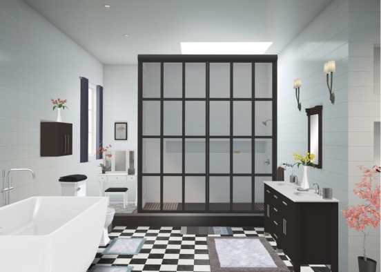 Black and white bathroom with an airy feel Design Rendering