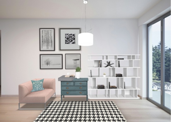 Modern, vintage, pastel colored living room Design Rendering