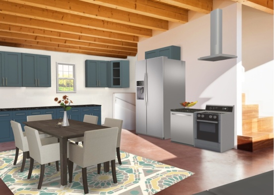 blue accent kitchen Design Rendering