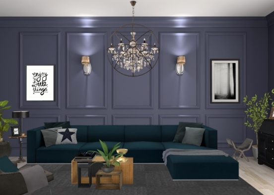 Blue black living room  Design Rendering