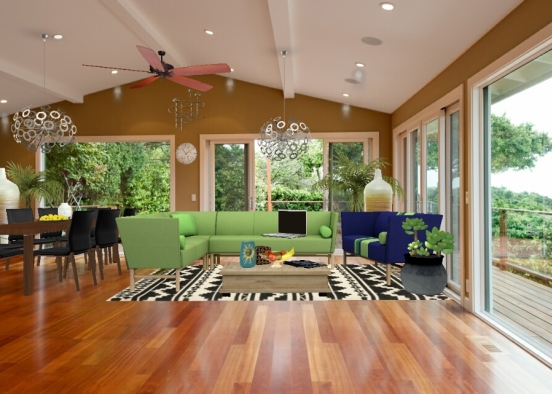 Столовая—гостиная в джунглях для большой семьи. Design Rendering