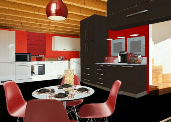 Black, white and red themed kitchen 👌❤ Design Rendering