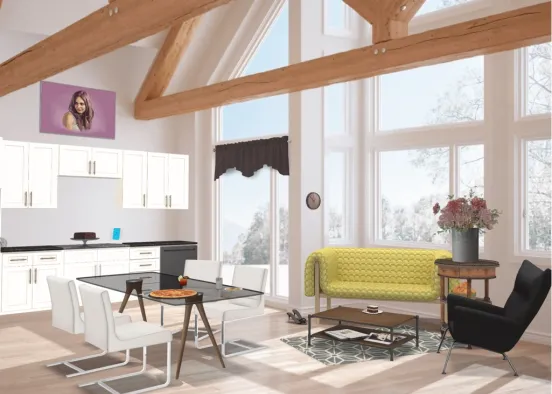 Wohn-und Esszimmer mit Küche  Design Rendering