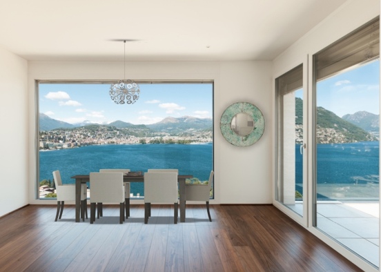 Dining room overlooking mountains and the river Design Rendering