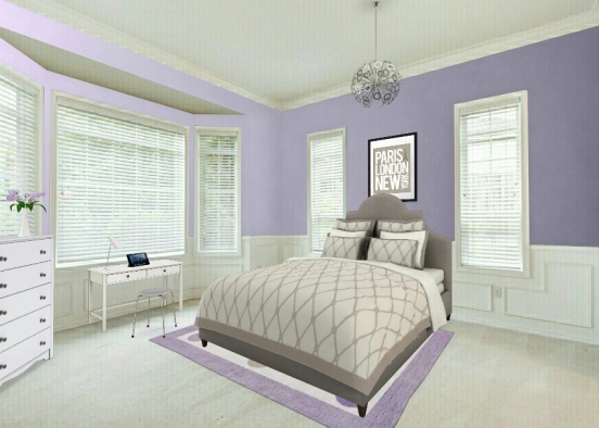 Pretty Purple Kids Bedroom Design Rendering