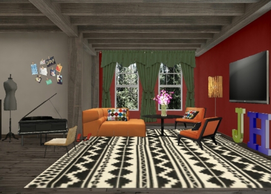 Яркая комната в красно серых оттенках Design Rendering