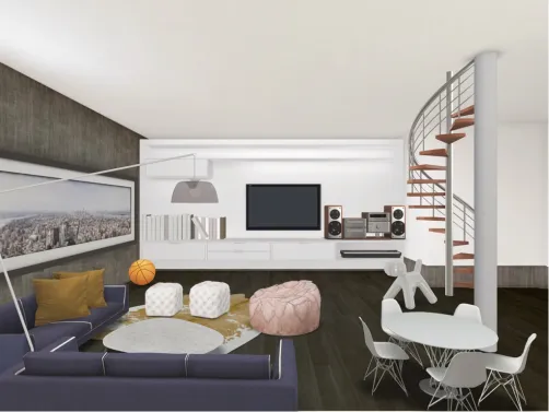 Vered family room in basement
