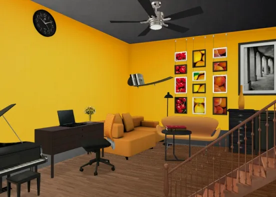 Room Black and orange Design Rendering
