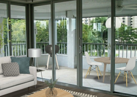 Scandinavian living room and outdoor Design Rendering