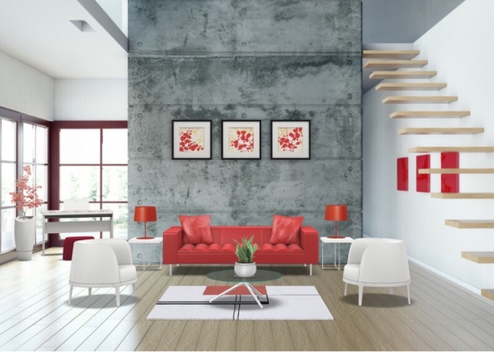 red living room  Design Rendering