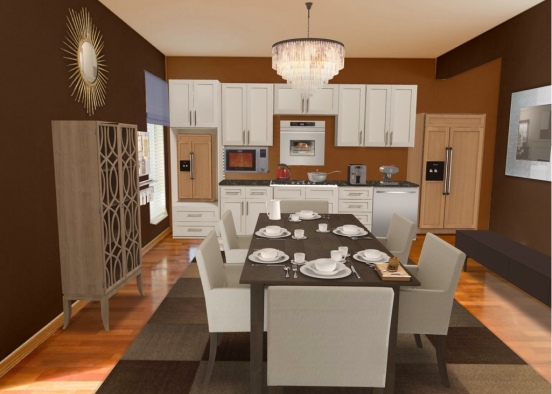 Dining room, kitchen Design Rendering