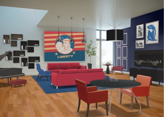 America Living Room Design Rendering