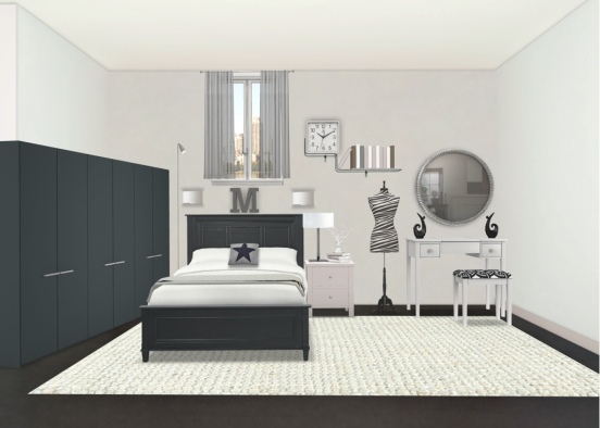 Black And White Lovely Room Design Rendering