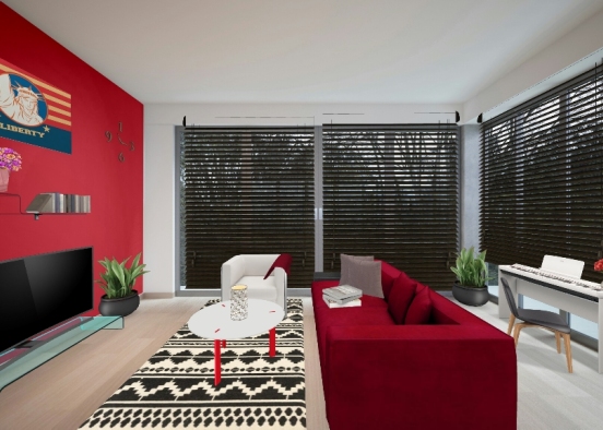 Red Living Room Design Rendering