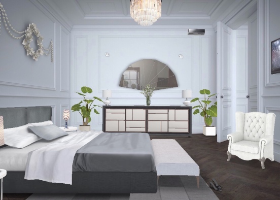 #Broisserie#bedroom#elegant#black&white#carpet#mirror#sofa Design Rendering