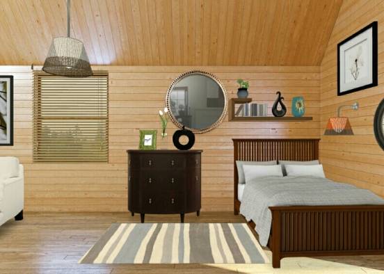 Bedroom in the wood home Design Rendering