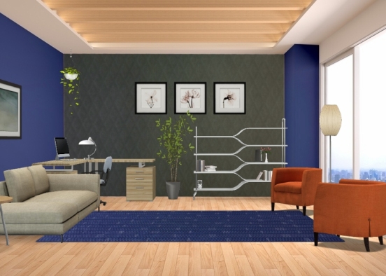 Cozy Blue Office Design Rendering