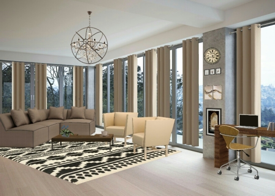 Cream k living room Design Rendering