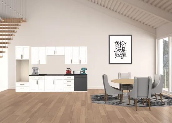 Kitchen with circular dining table Design Rendering