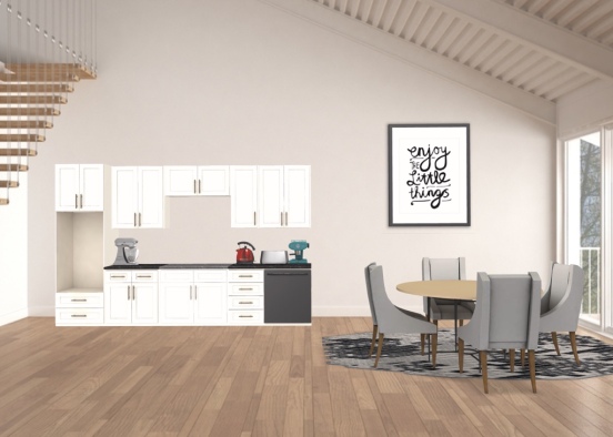 Kitchen with circular dining table Design Rendering