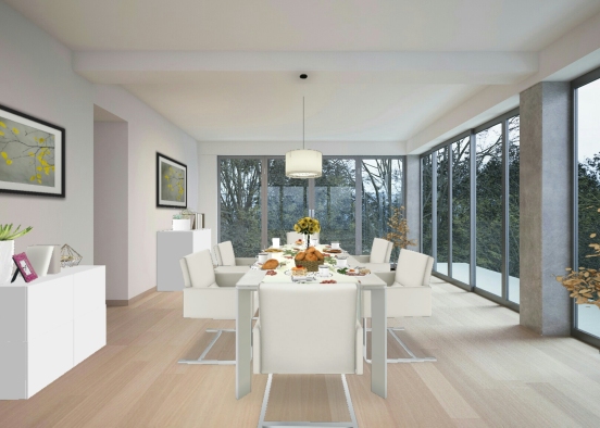 Dining Room #white#yellow Design Rendering