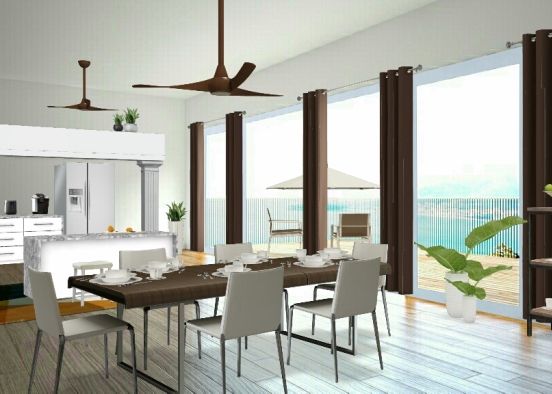 Modern Plant-fulled living room, kitchen, and dining room! :) Design Rendering