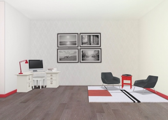 Red,black and white office Design Rendering