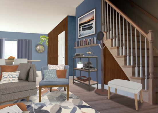 orange blue living space Design Rendering
