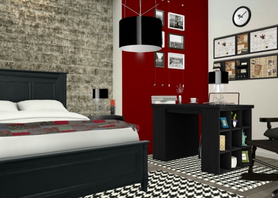 The room with a red wall Design Rendering