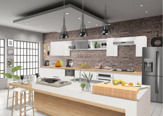 white kitchen & little touch of color Design Rendering