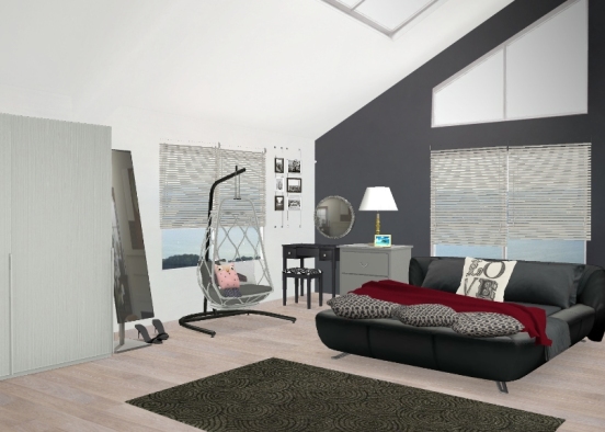 Habitación acogedora en blanco,negro,gris... Design Rendering