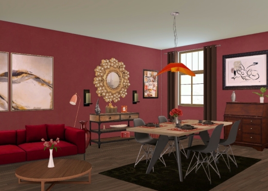 The red dining area Design Rendering