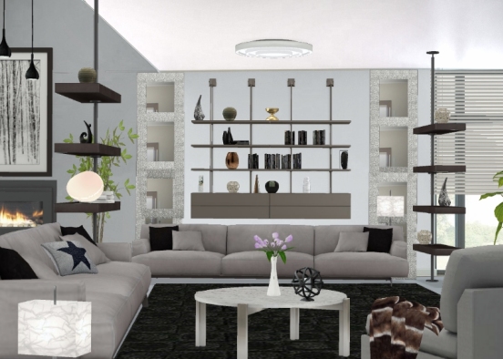 Grey Living Room Design Rendering