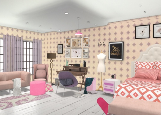 Girl,teen bedroom Design Rendering