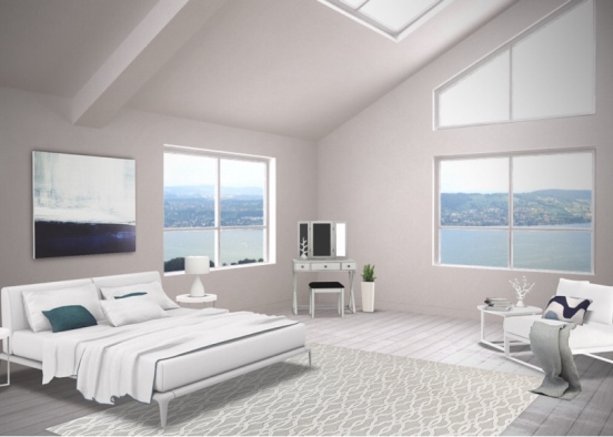 Open, Modern, White & Blue Loft Bedroom Design Rendering