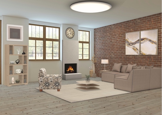 Livingroom design beige theme Design Rendering