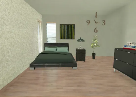 Modern Green & Black Bedroom  Design Rendering